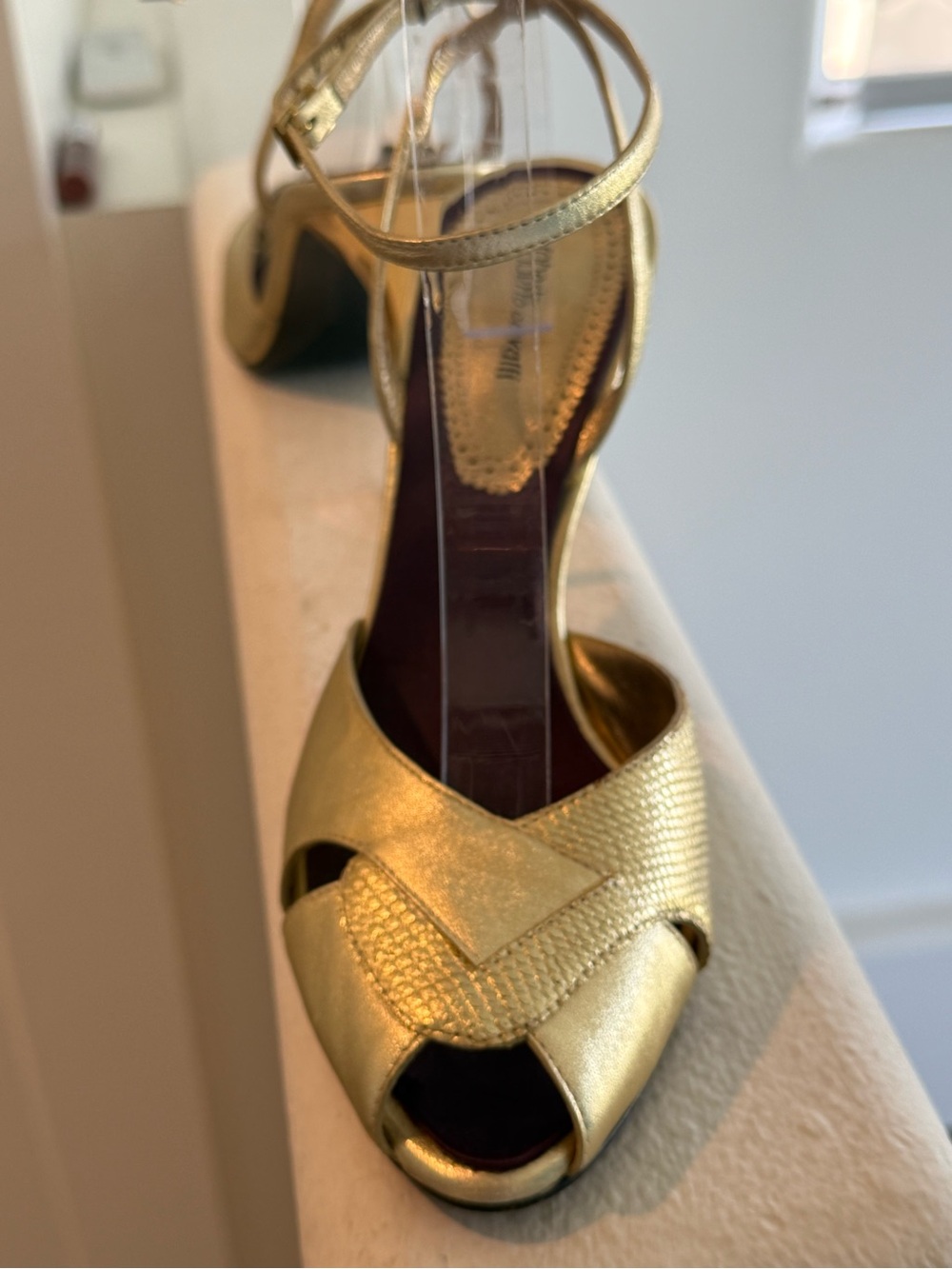 Gold Metallic Peep-Toe Ankle-Strap Heels by Roberto Cavalli size 40 Euro - Picture 2 of 10